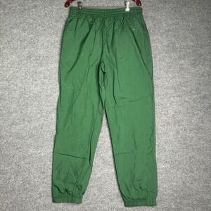 Vintage 90's Reebok Nylon Track Pants Size Medium Green Logo Embroidered